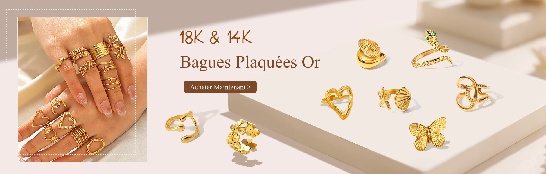 18K & 14K Bagues Plaqués Or