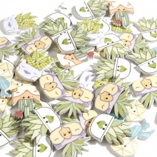 Madera Colección Flora Botones Scrapbooking Dos Agujeros Cactus Al Azar 30x19mm - 23x21mm, 50 Unidades