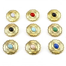 Zamak Bohemia Metal Shank Botón Agujero Solo Oro antiguo Multicolor Flor Tallado Con Cabochons de la Resina 3cm x 2.9cm, 3 Unidades
