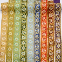 Ruban de Sangle Jacquard Ethnique en Polyester Multicolore Fleurs Broderie 4cm, 10 Yards