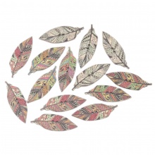 Legno Bottone da Cucire Scrapbook Due Fori Foglia A Random 42mm x 15mm, 50 Pz