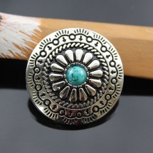 Lega di Zinca + Acrilato Metallo Bottone a Pressione Argento Antico Verde Tondo Fiore Turchese Imitato 30mm Dia, 2 Pz