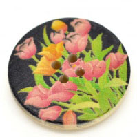 Legno Bottone da Cucire ScrapbookBottone Tondo Nero Quattro Fori Fiore Disegno 3cm Dia, 30 Pz