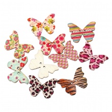 Legno Bottone da Cucire ScrapbookBottone Farfalla A Random Due Fori Fiore Disegno 28mm x 21mm, 7 Pz