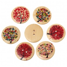 Legno Bottone da Cucire ScrapbookBottone Tondo A Random Due Fori Albero Disegno 3cm Dia, 20 Pz