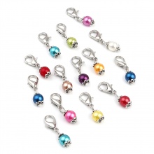Lega di Zinca + Acrilato Marcatori di Punto a maglia Tondo Tono Argento A Random Madreperla 30mm x 9mm, 12 Pz