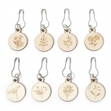 Lega di Zinco & Legno Marcatori di Punto a maglia Tondo Bianco Sporco Fiore 5.1cm x 2cm, 1 Serie （ 8 PCs/Set)