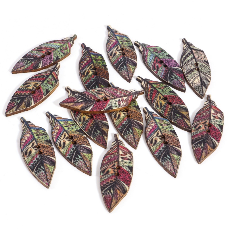 Legno Bottone Scrapbook Due Fori A Random Piuma Disegno 4.2cm x 1.5cm, 1 Pacchetto ( 50 Pz/Pacchetto)