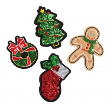 テリレン 刺繍 アイロンのパッチ（接着剤付き） DIY スクラップブッキング クラフト 多色 クリスマス スパンコール 10 個